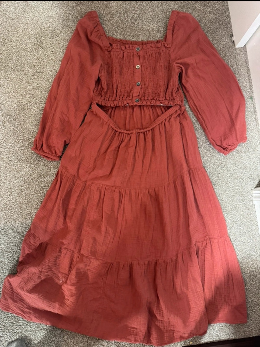 Beach Lunch Lounge L Gauze Midi Dress Luana Smocked Pink Puff Sleeve - Picture 4 of 8